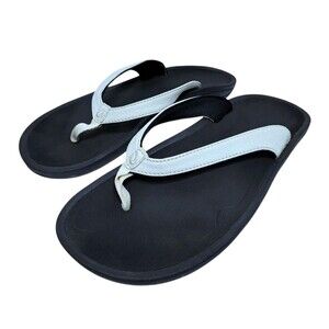 Olukai Kulapa Kai Womens Size 10 White Black Flip Flop Sandals Beach Pool